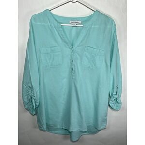 Emily Daniels Turquoise‎ Tunic Linen Rayon Relaxed Fit Size L Lightweight Beach